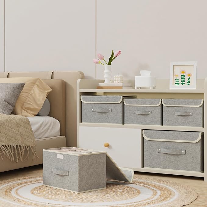 Fabric Storage Bins Cube Organizers with Flip-Top Lid and HandlesStorage Boxes for Organizing HomeOfficeand ClosetGrey5 Pack 13 X 9.1 X 7.9 in