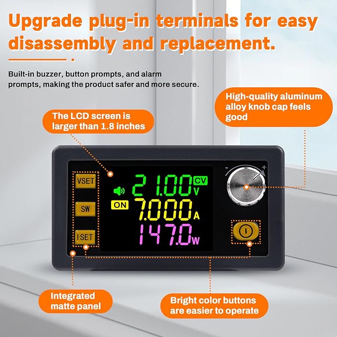 ZPSHYD Buck Boost Converter 150W 0-36V 7A Adjustable CNC DC Power Supply with MPPT Solar Charging Color LCD &amp 10 Memory Groups for Lab EV Camping XY-SK150