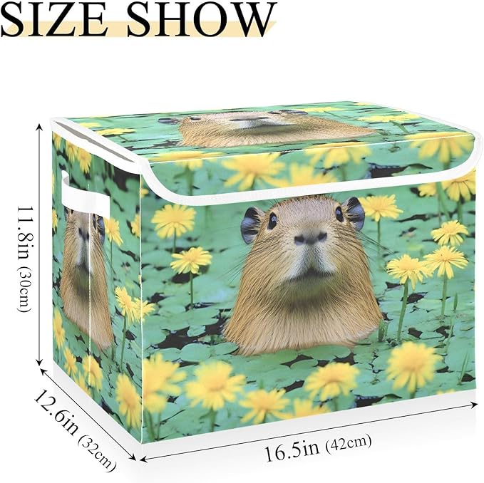 AIXIWAWA Lidded Storage Cube (Cute Capybara) Fabric Foldable Closet Bins with Flip Lid and Handles Organizer Basket Container 16.5 x 12.6 x 11.8 IN