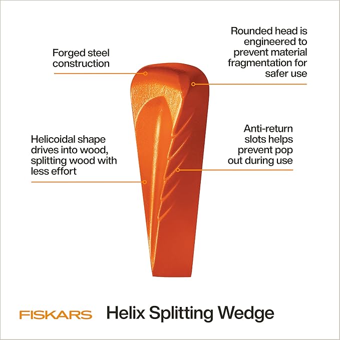 Fiskars Helix Splitting Wedge for Large Stubborn Logs – Forged Steel Wood Splitting Wedge with Helicoidal Profile 1.75 x 8.5 x 2.25