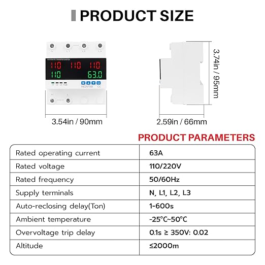 Automatic Transfer Switch 63A 110V Inverter Generator Transfer Switch with 5 Digits LED DisplayThree Source Power Selector for Home Generator Grid Inverter Outdoor RV