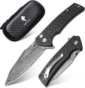 Damascus Pocket Knife for Men 3.35 Sharp Damascus Steel Blade Folding Knives Carbon-Faced G10 Handle EDC Knifes for Camping Hiking Collection