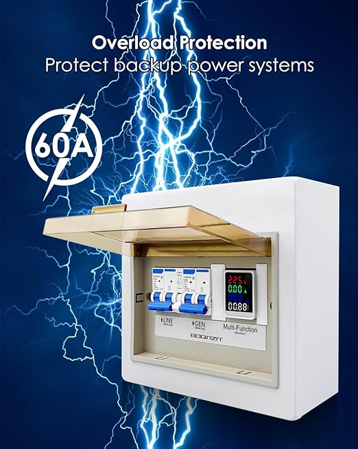 240V 60A Generator Transfer Switch Prewired Transfer Panel with Multi-Function Digital Display Manual Transfer Switch Kit for Portable Generators 15000 Watts Easy Wiring