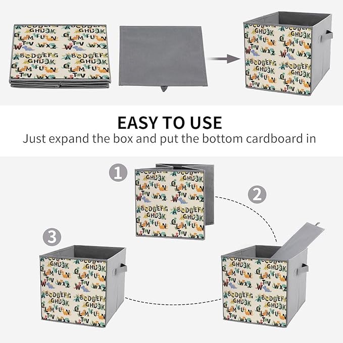 Fabric Cube Storage Bins with Handles Dinosaur Foldable Collapsible Organizer for Shelving Units Decorative Box for Living Room &amp Bedroom Decor
