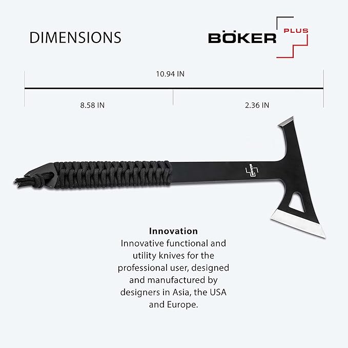 BÖKER PLUS® Mohican - Throwing Axe Set of 3 Black - Double Axe Made of 3Cr13 Steel with Sheath - Bushcraft Camping Outdoor &amp Survival Axe - Hatchet Axe Kit for Throwing Training