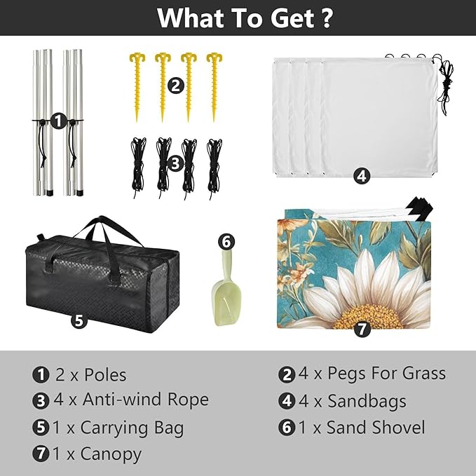 Autumn Flowers Sunflower Bellflower Butterflies Beach Tent UPF50+ Lightweight Portable Sun Shelter Includes Sand Shovel Sandbags Stability Poles for Family Trips Picnics &amp Camping