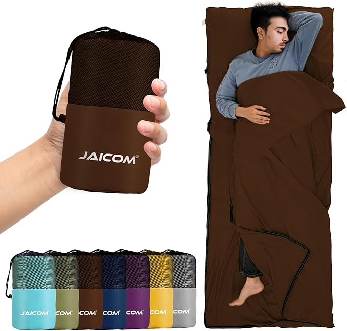JAICOM Sleeping Bag Liner Travel Sheets &amp Adult Sleep Sack Ultralight and Portable Summer Sleeping Bag - Ideal for Backpacking Hotels and Hostels Business Trips Camping