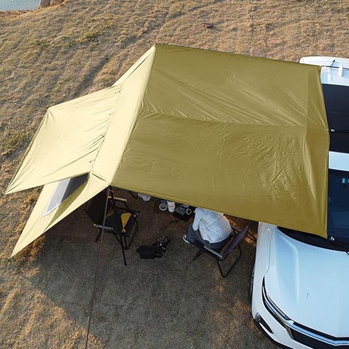 Car Awning – 48x28cm Oxford Mesh Black/Khaki Vehicle Shade Shelter Tailgate Canopy Cover Window Vent Screen | Ideal for Camping Roadside Rest Fishing Lakeside Shade Hiking Trail Breaks Beach