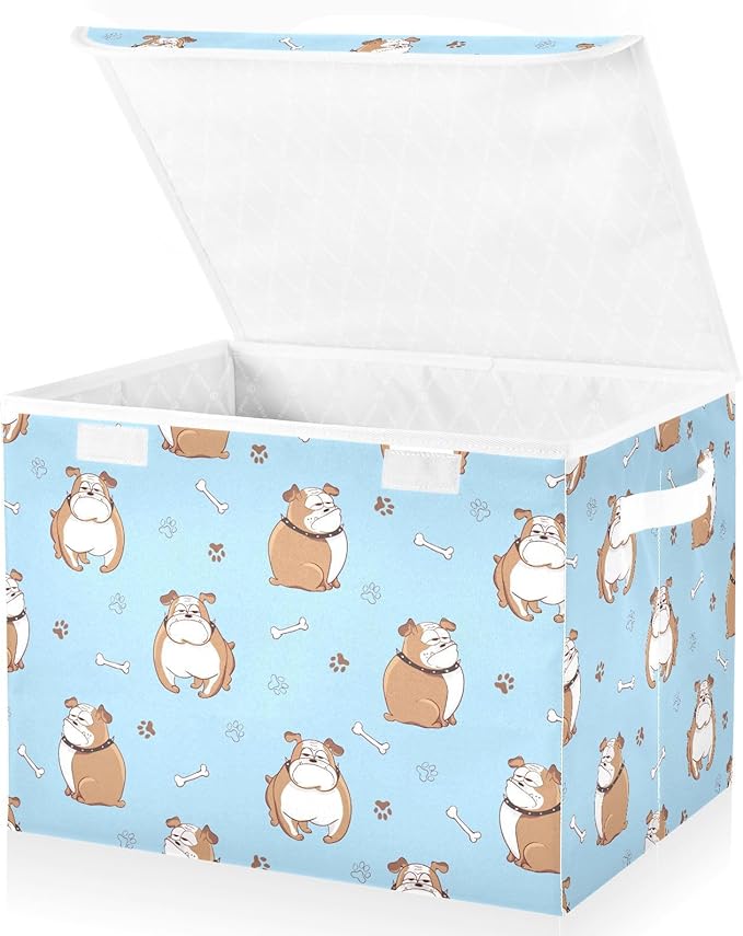 susiyo Large Foldable Storage Bin with Flip-Top Lid Cute Cartoon Dogs Storage Box Collapsible Closet Organizer Containers Boxes Decorative Baskets with Handles for Home Bedroom Living Room Office