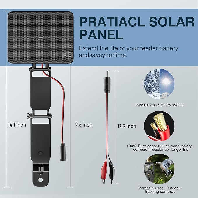 SUNAPEX 12V Deer Feeder Solar Panel 2.4W ETFE Monocrystalline Solar Trickle Charger - Waterproof Solar Battery Maintainer with Adjustable Mounting Bracket for Hunting Game Feeders Timers and Cameras