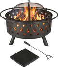 Fire Pit - 32-Inch Outdoor Wood Burning Firepit with Screen Poker and Cover - Outdoor Fire Pits for Backyard Deck or Patio by Pure Garden (Black)