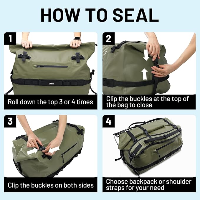 MIER Waterproof Duffel Bag Motorcycle Dry Bag Backpack Large Roll-Top Heavy Duty Dry Duffle Bags for Kayaking Camping Boating Gym Beach Cruise Ship 60L/80L
