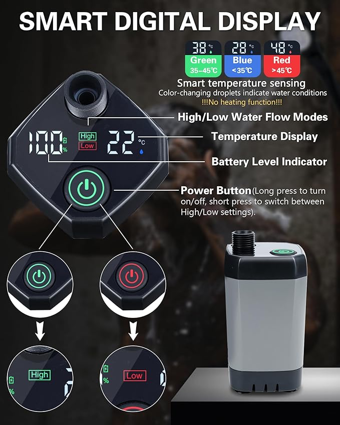 Beviliu Portable Shower for Camping 6000mAh Rechargeable Camping Shower with Digital Power &amp Temperature Display Portable Shower for Camping Beach Outdoor Travelling Hiking Pet Cleaning