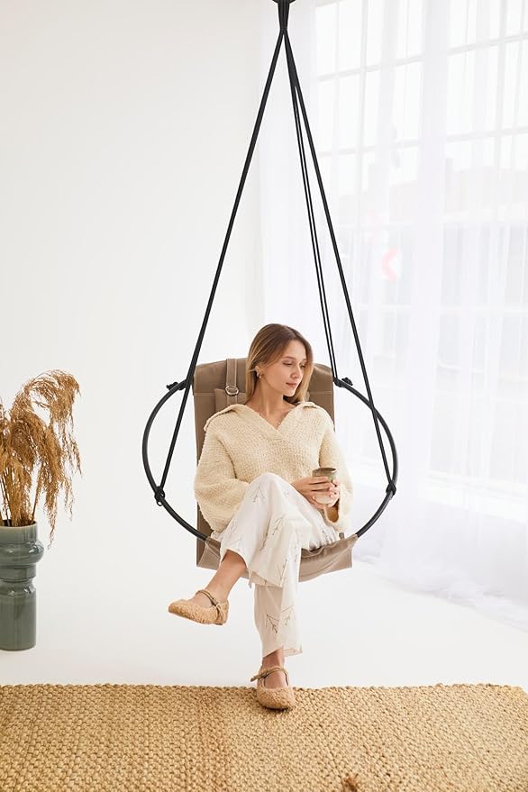Hanging Egg Chair - Handmade Scandinavian Style Hammock Swing Chair Hanging Chair for Bedroom Indoor &amp Outdoor Patio Swing Double-Layered Faux Leather