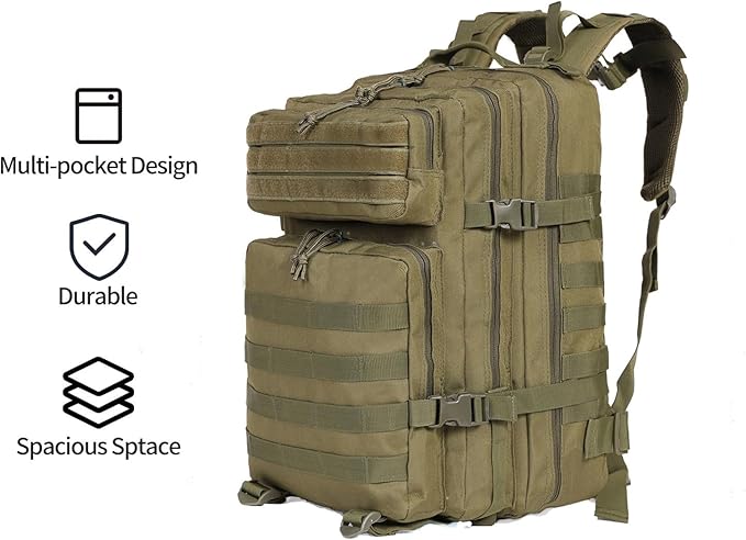 Lawaia Tactical Backpack Military Hunting Gym Hiking Rucking Backpack with Weights Survival Rucksack Tool Motorcycle Accessories Fishing Camping Range Bag 50L for Men (Green)