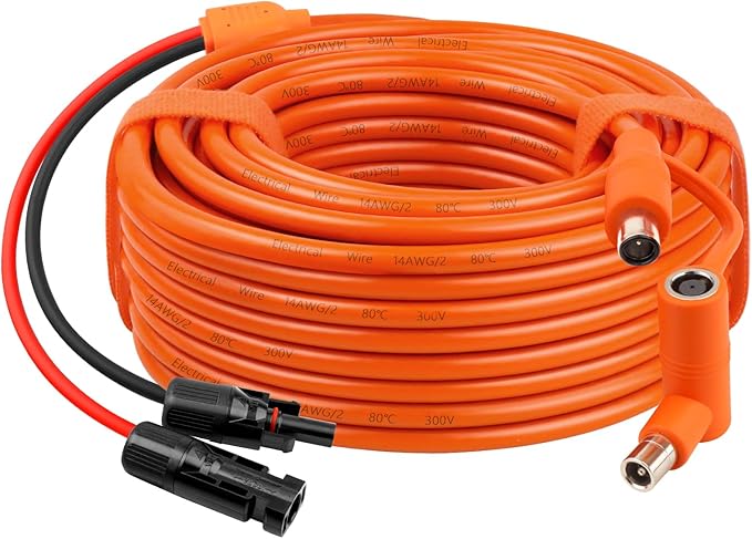 XRDS -RF Solar Panel to DC 8mm Adapter Cable 40FT Solar Connector to DC7909/8020 Male Plug Extension Cord 12AWG+14AWG Tinned Copper Wire Compatible with Portable Power Station