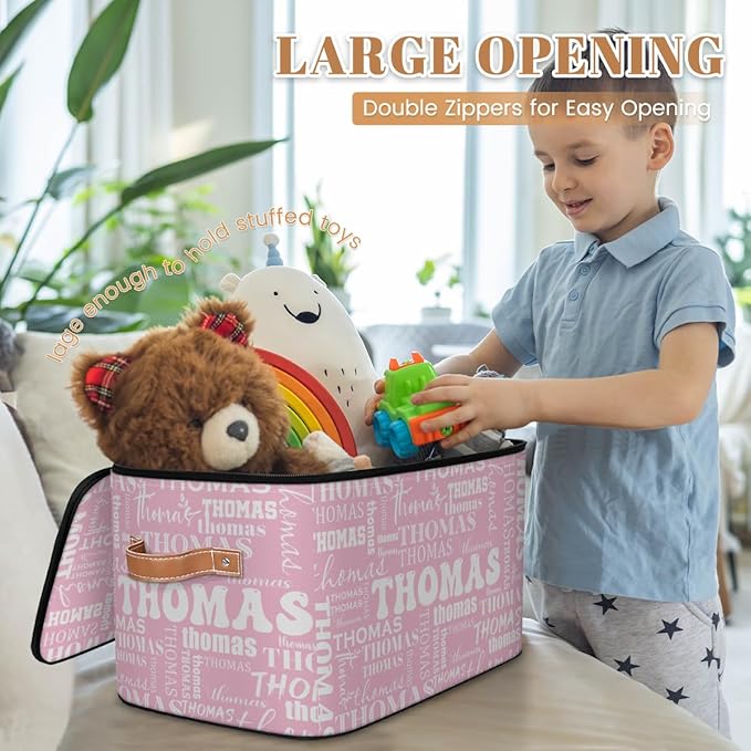 Storage-Bins with LidsPersonalized Baby-Keepsake-BoxCloset-Storage-Bins with Name Pink Cubes-Box for Bedroom Under Bed