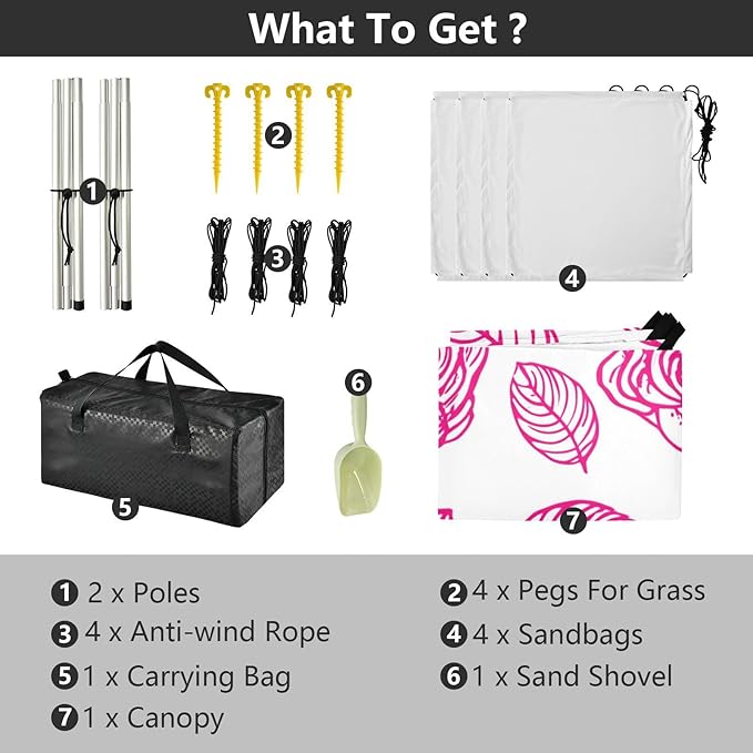 Beach Canopy with Windproof Ropes &amp Sandbags Beach Tent Sun Shade Sun Shelter for Camping Trips Fishing Backyard Fun or Picnics Roses