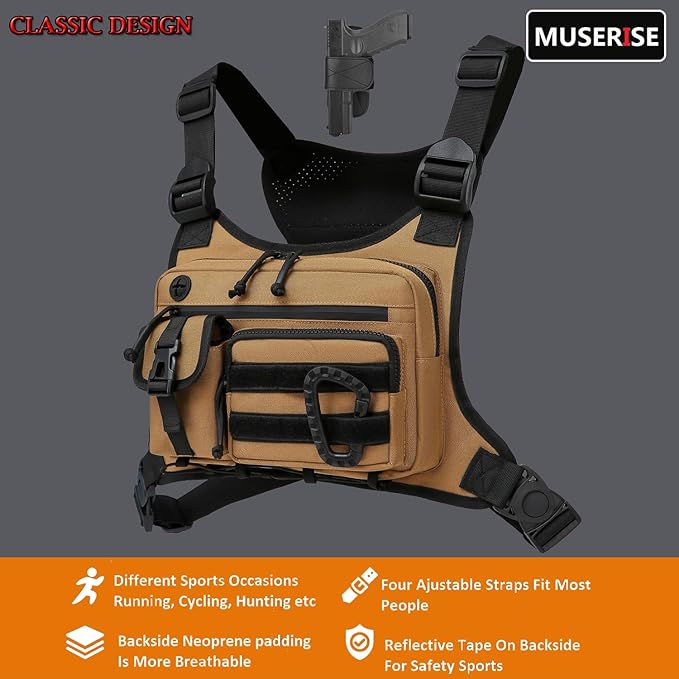 Muserise Outdoor Chest Bag For Men and Women Tactical Vest For Running Cycling EDC Chest Pack Rig For Sports and Workouts