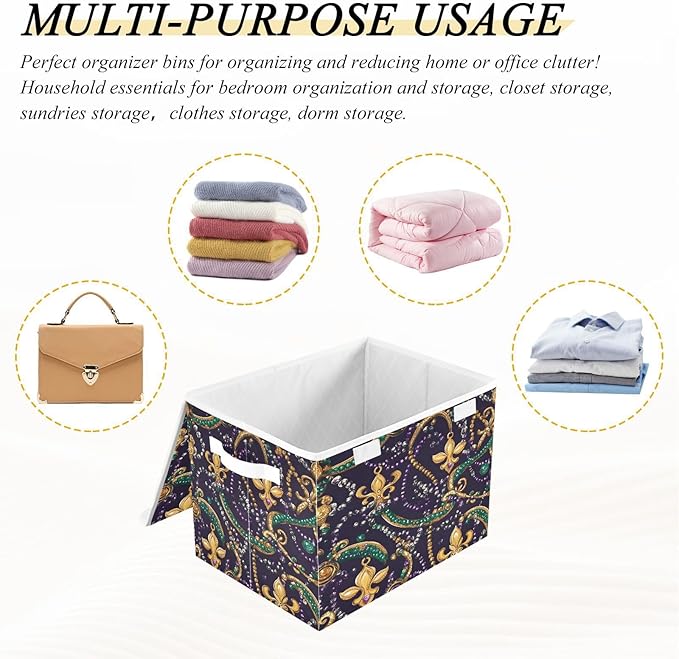 Graffiti Mardi Gras Jewelry Pattern1734947396456 Foldable Storage Baskets Fabric Boxes with Handle Organizers with Flip-Top Lids Storage Bins for Home Bedroom Office