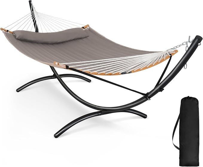 SUNCREAT Hammocks Standing Patio Hammock Portable Hammock with Stand Foldable Patent Pending Brown