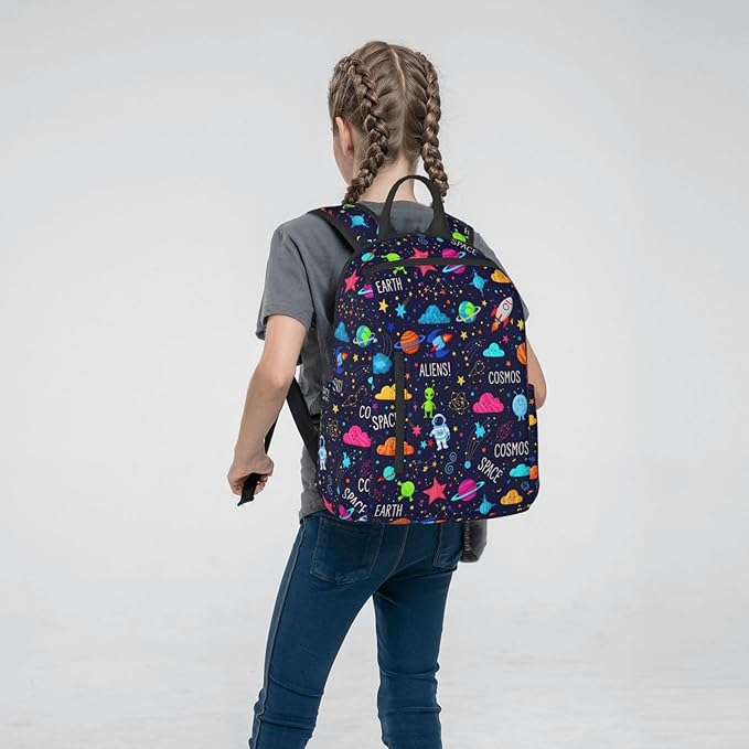 Cartoon space rockets astronaunt planets stars alien art Travel Backpack Water Resistant Bookbag