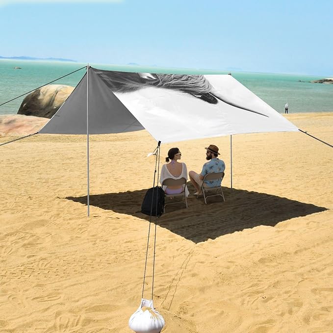 ALAZA Bull Highland Cow Beach Tent Sun Shelter UPF50+ Protection Beach Shade Canopy w/ 4 Sandbags for Outdoor Camping Fishing Backyard Fun Picnic 10x9 ft