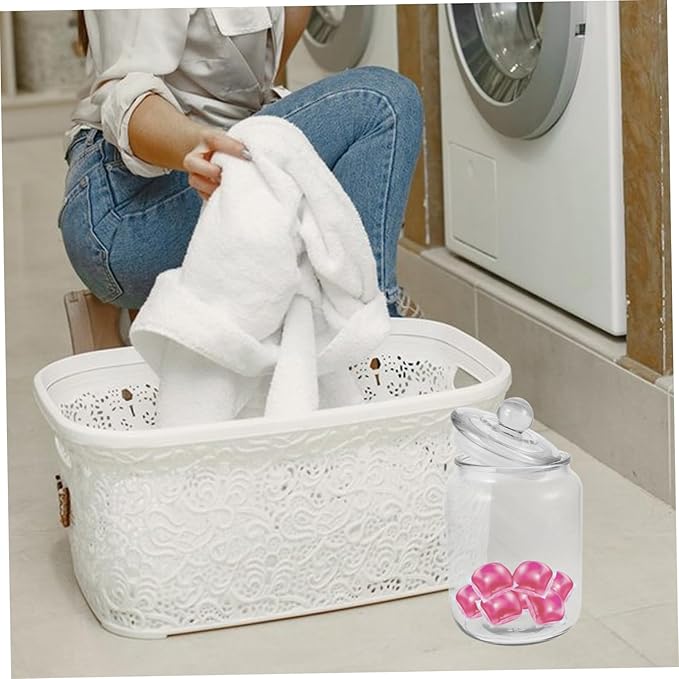 Glass Laundry Bead Storage Jar Airtight Container for Laundry Organization Glass Holder Lid for Powders and Household Items Stylish and Functional Design