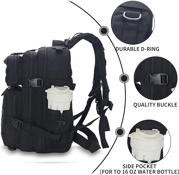 Lovelinks21 25L Tactical Backpack for Men and Women Military Backpack Small Assault Pack Molle Backpack Bug Out Bag Travel Rucksack Daypack (Black)