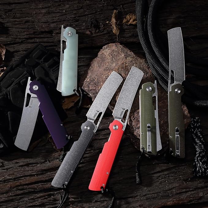 4.01 Chef Folding Knife Camping EDC Pocket Knife for Man Micarta Handle with Pocket Clip for Outdoor Cooking Fishing &amp Hiking.59-60 HRC D2 Steel Stonewash Blade. XUN119A-GMSt