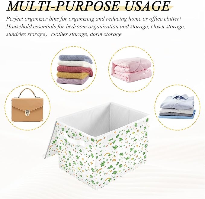 Cute St. Patrick's Day Patterns Fabric Storage Bins with Lids and HandleFoldable Storage Bins with LidsCloset Organizers for Clothes Storage Room Organization Office Storage Chest Organizer