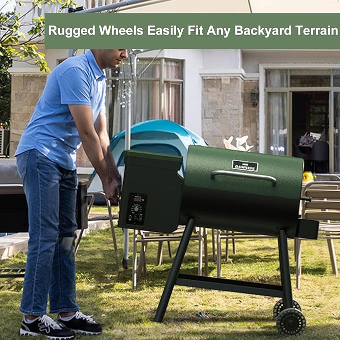 Wood Pellet Grill &amp Smoker 8-in-1 Pellet Grill with Automatic Temperature Control &amp Rain Cover 456 Sq in Area for Backyard Camping Outdoor