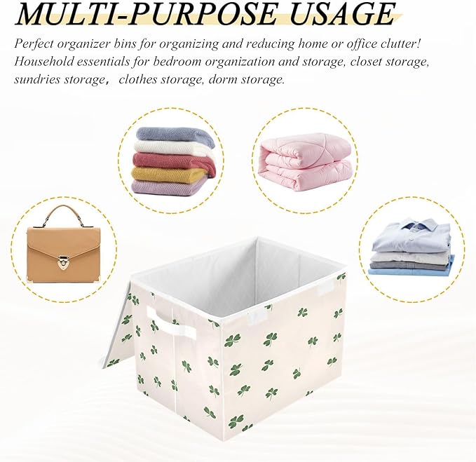 Small Clover Fabric Storage Bins with Lids and HandleFoldable Storage Bins with LidsCloset Organizers for Clothes Storage Room Organization Office Storage Chest Organizer