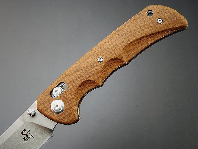Sitivien ST110 Folding Knife D2 Blade and Micarta Handle Pocket Knife EDC Tool Knife with Pocket Clip for Outdoor Camping Hiking Survival(Brown) …