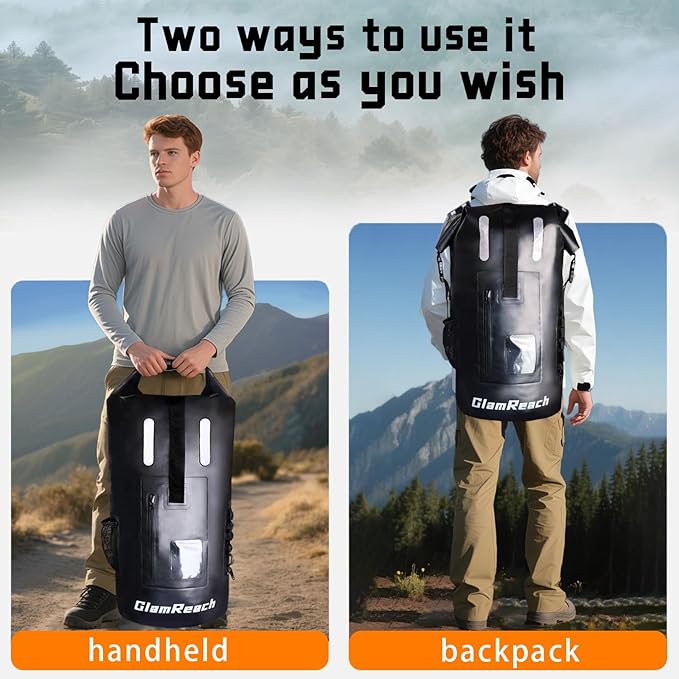55L Dry Bag for Men - Heavy Duty Waterproof Backpack Large Roll Top Rip-Resistant Rucksack for Kayaking Camping Boating Hiking Fishing &amp Travel with 2L dry bag (Black55L)
