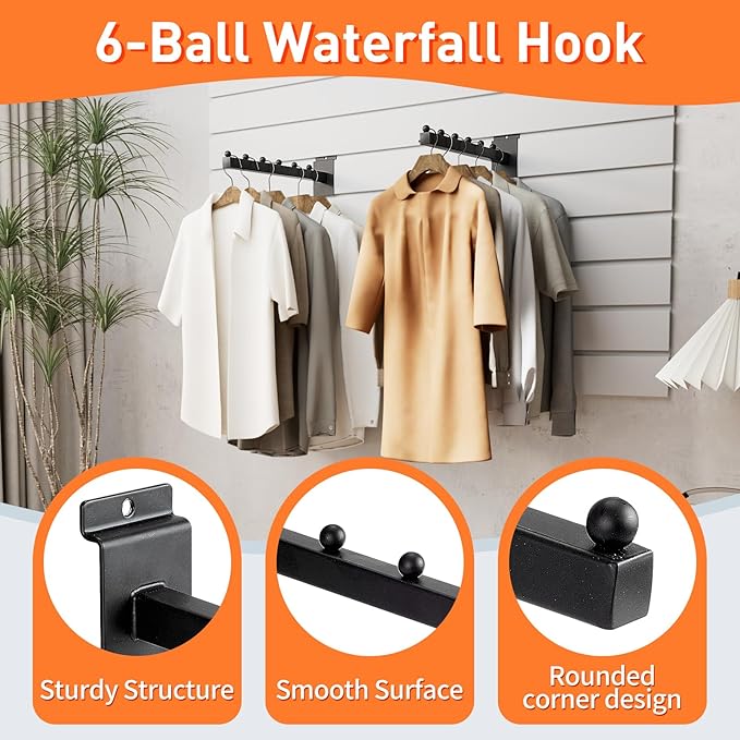 12 Inch Waterfall Slatwall Display Hooks with 6 Balls Heavy Duty Tube Slat Wall Hanger Slatwall Accessories for Retail Display Clothing Bags Accessories(12 Pack)