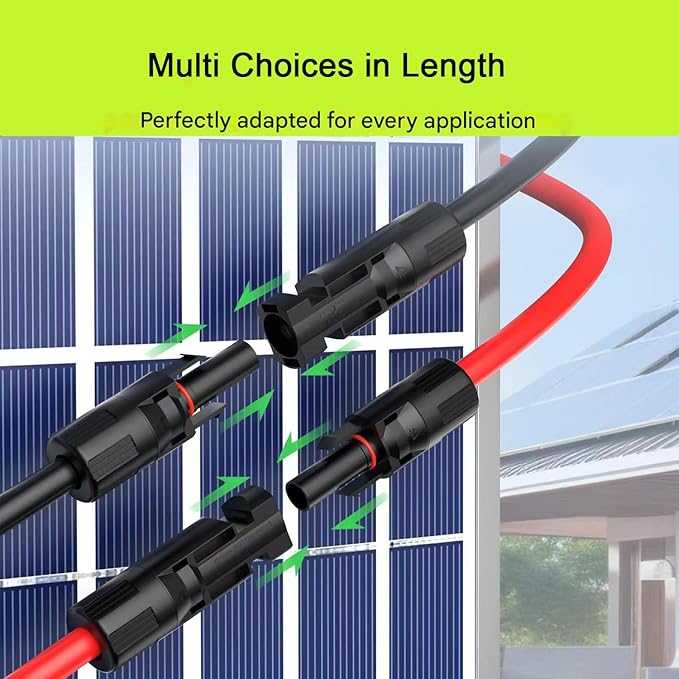 33Ft Solar Panels Extension Cables 6mm² PV Cable with Male and Female Connectors IP68 Waterproof 10AWG Solar Wire