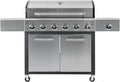 Kenmore 6-Burner Propane Gas BBQ Grill with Side Burner 73000 BTUs Stainless Steel Cabinet Grill with Cast Iron Grates for Outdoor Cooking Backyard BBQ Patio Large Parties