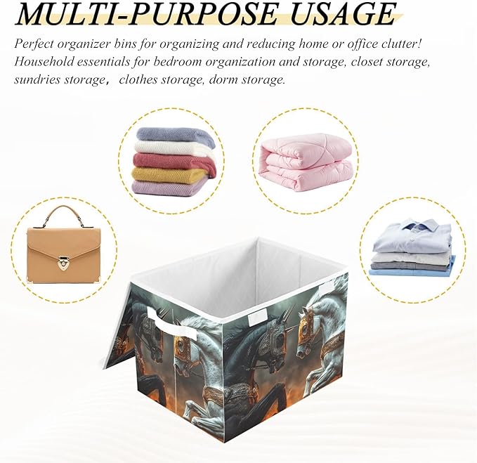 Storage Cube with Lid Horses Print 16.5×12.6×11.8 IN 1 Pack Collapsible Large Capacity Foldable Storage Basket Bin Organizer