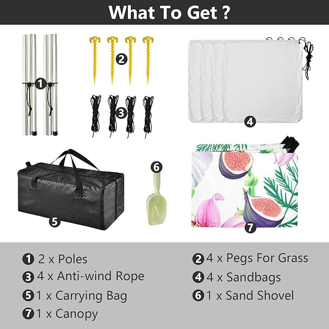 Beach Canopy with Windproof Ropes &amp Sandbags Beach Tent Sun Shade Sun Shelter for Camping Trips Fishing Backyard Fun or Picnics Watercolor Flower