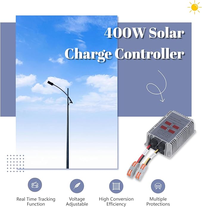 400W Solar Charge Controller Display 24‑85V MPPT Solar Battery Charge Controller Adjustable &amp Waterproof for Lithium Sealed Acid Gel Flooded