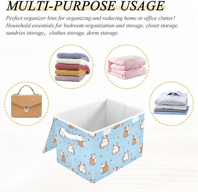susiyo Large Foldable Storage Bin with Flip-Top Lid Cute Cartoon Dogs Storage Box Collapsible Closet Organizer Containers Boxes Decorative Baskets with Handles for Home Bedroom Living Room Office