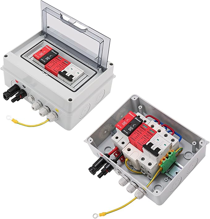 VOU 600V Solar DC PV Combiner Box for Solar Panel1 String with Lightning Arrester Connector for On/Off Grid Solar Panel System1 Input 1 Out 15A Rated Current Fuse63A Circuit BreakerWaterproof