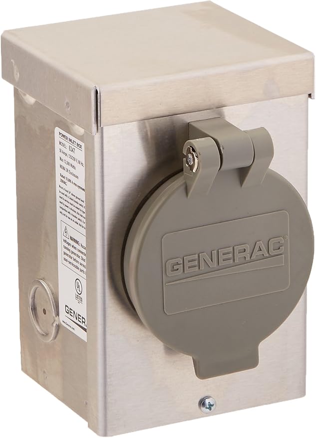 Generac 6347 50-Amp 125/250V Aluminum Power Inlet Box - Weather-Resistant Outdoor Generator Connection Silver