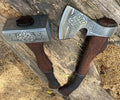2pcs Viking Hammer &amp Viking Axe Set Crafted from Hand Forged Corban Steel Viking Axe with Sheath Hand Forged Hammer and Viking Bearded Axe with Rosewood Handle Camping Set