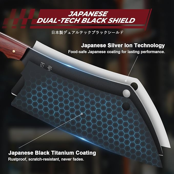 Meat Cleaver Knife 8inch - Black Butcher Knife for Meat Cutting Japanese High Carbon Steel Vegetable Cleaver for Chopping Kitchen Cooking Knife with Wooden Handle Gift for Men