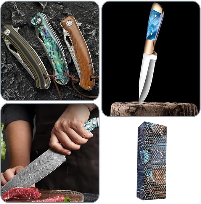 2-piece Set Of Knife Handle Scales Made Of Blank Material DIY Hand Carved Decorative Panel With Resin Honeycomb Texture(120x40x30mm)