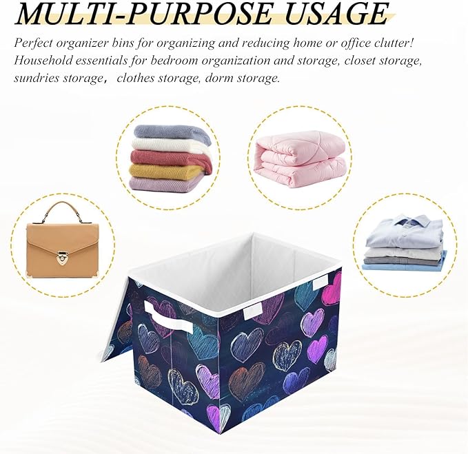 Storage Cube with Lid Doodle Hearts Print 16.5×12.6×11.8 IN Collapsible Large Capacity Foldable Storage Basket Bin Organizer