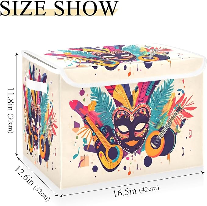 Carnival Background Fabric Storage Bins with Lids and HandleFoldable Storage Bins with LidsCloset Organizers for Clothes Storage Room Organization Office Storage Chest Organizer