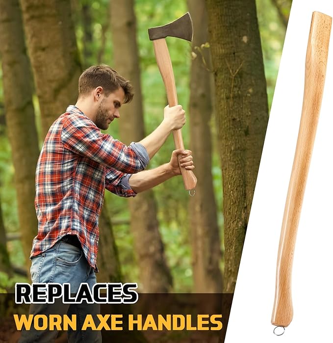 Bucherry 2 Pcs 28 Inches Single Bit Axe Handle Replacement Beech Wood Axe Handle with Wooden Wedge and Steel Wedge for Hand Axes and Camp Axes
